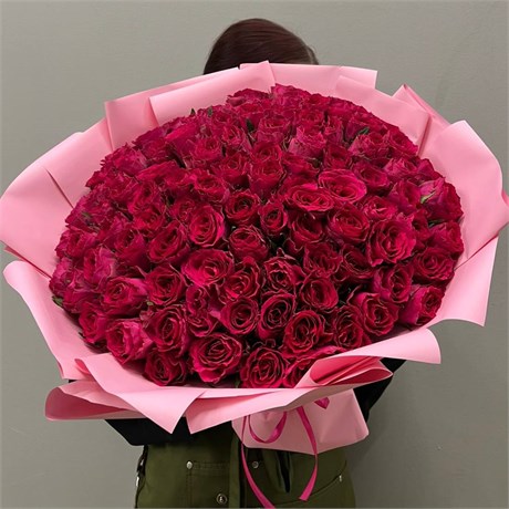 Малиновая роза Кения 40см в пленке (101 шт.) 10893
