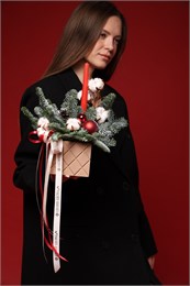 Зимняя композиция в ящике "Зимний уют" (Размер S) 745